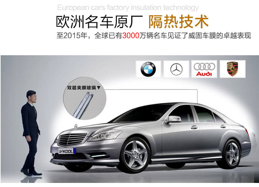 歐洲名車(chē)原廠(chǎng)隔熱技術(shù)至2015年，全球已有3000萬(wàn)輛名車(chē)見(jiàn)證了威固車(chē)膜的卓越表現(xiàn)